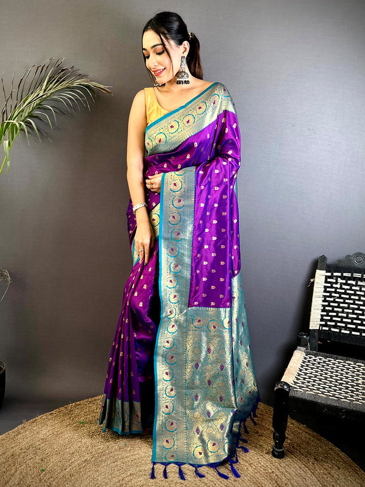 Royal Purple Banarasi Silk Saree for Women
