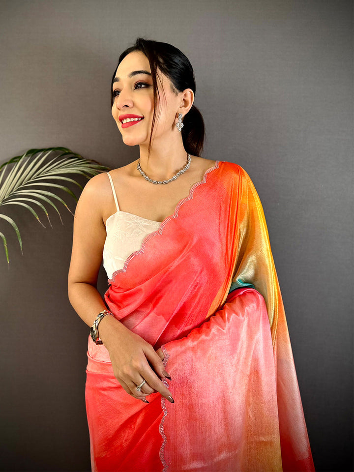 Premium Multicolor Watercolor Print Organza Saree for Women