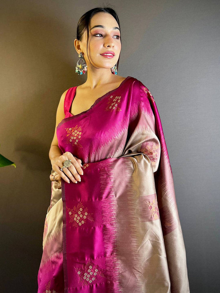 Magenta & Cream Banarasi Silk Saree for Women