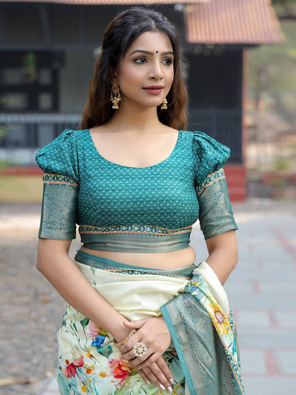 Mint Green Floral Soft Silk Saree for Women