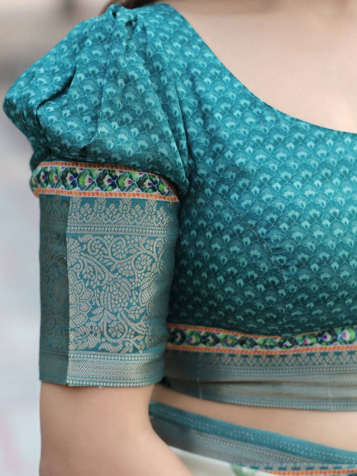Mint Green Floral Soft Silk Saree for Women