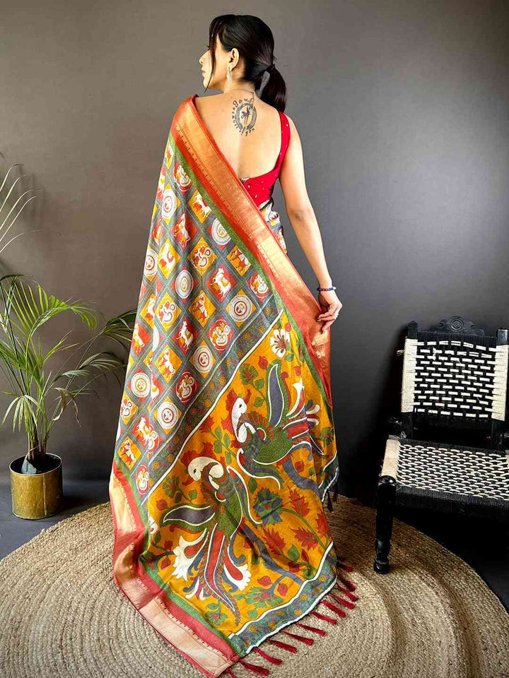 Rust Orange & Multi Color Patola Printed Silk Saree for Women