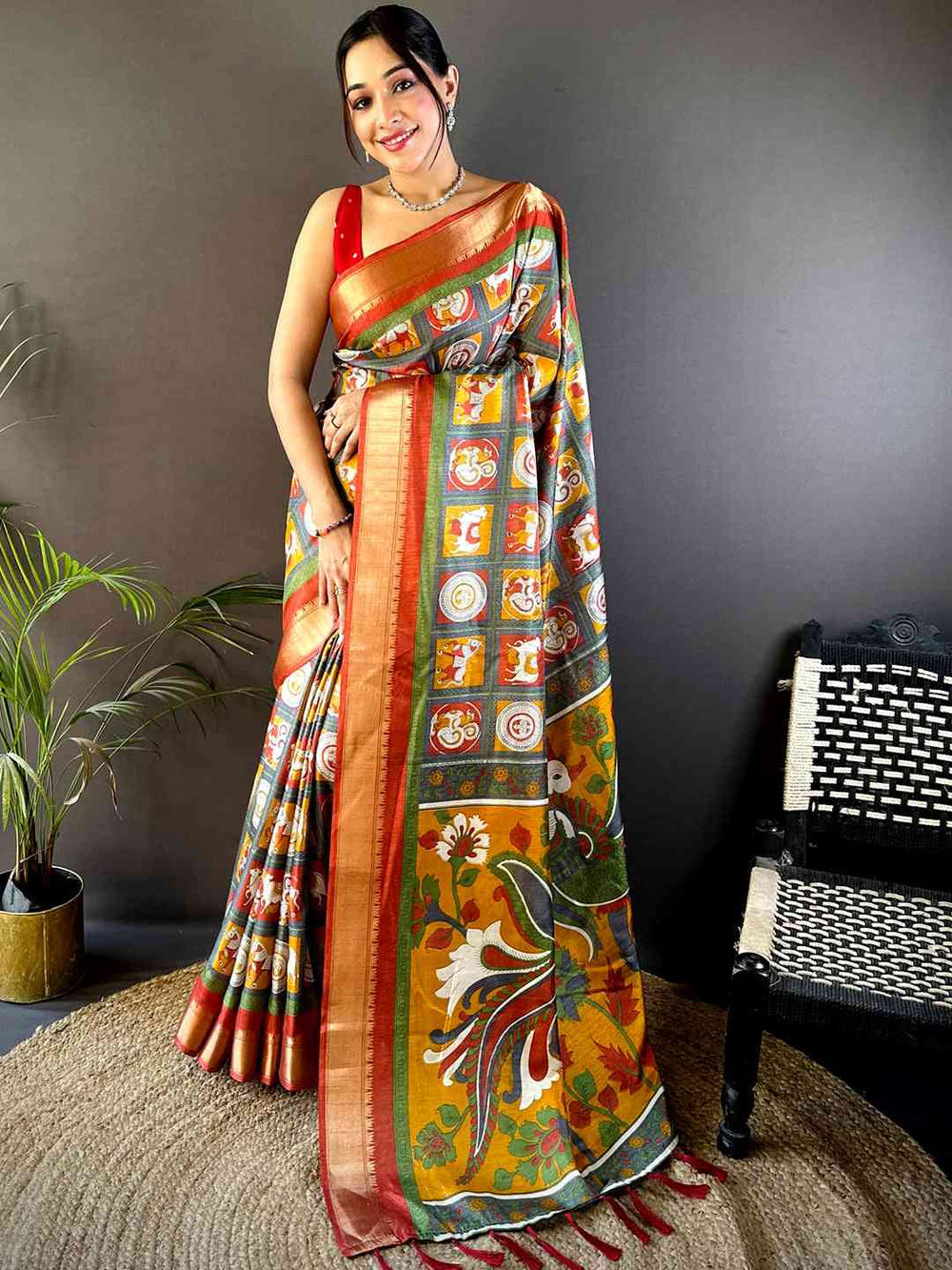 Rust Orange & Multi Color Patola Printed Silk Saree for Women