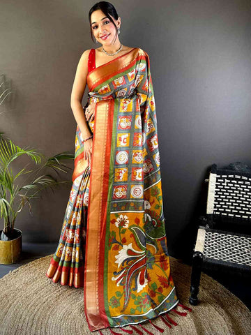 Rust Orange & Multi Color Patola Printed Silk Saree for Women