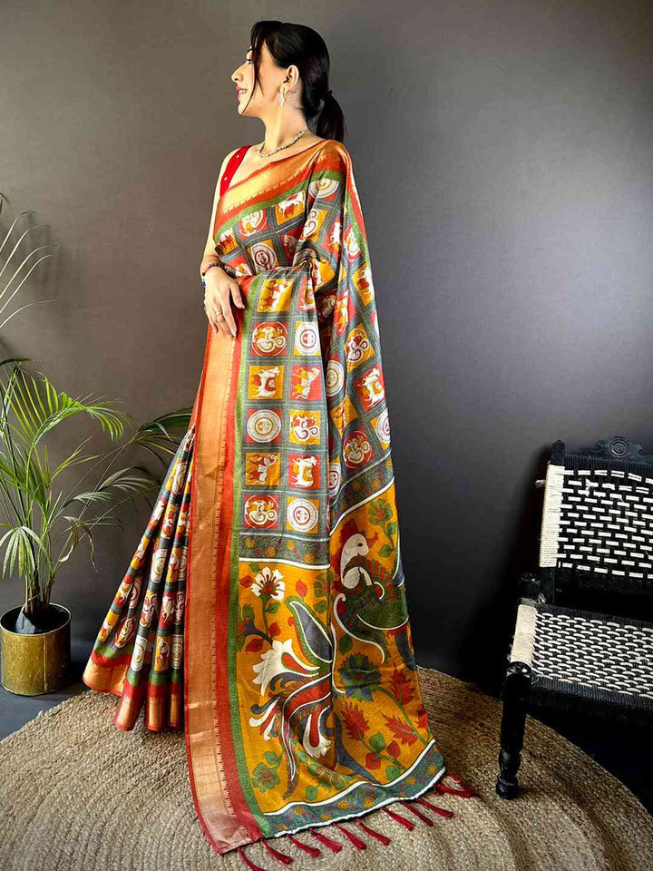 Rust Orange & Multi Color Patola Printed Silk Saree for Women