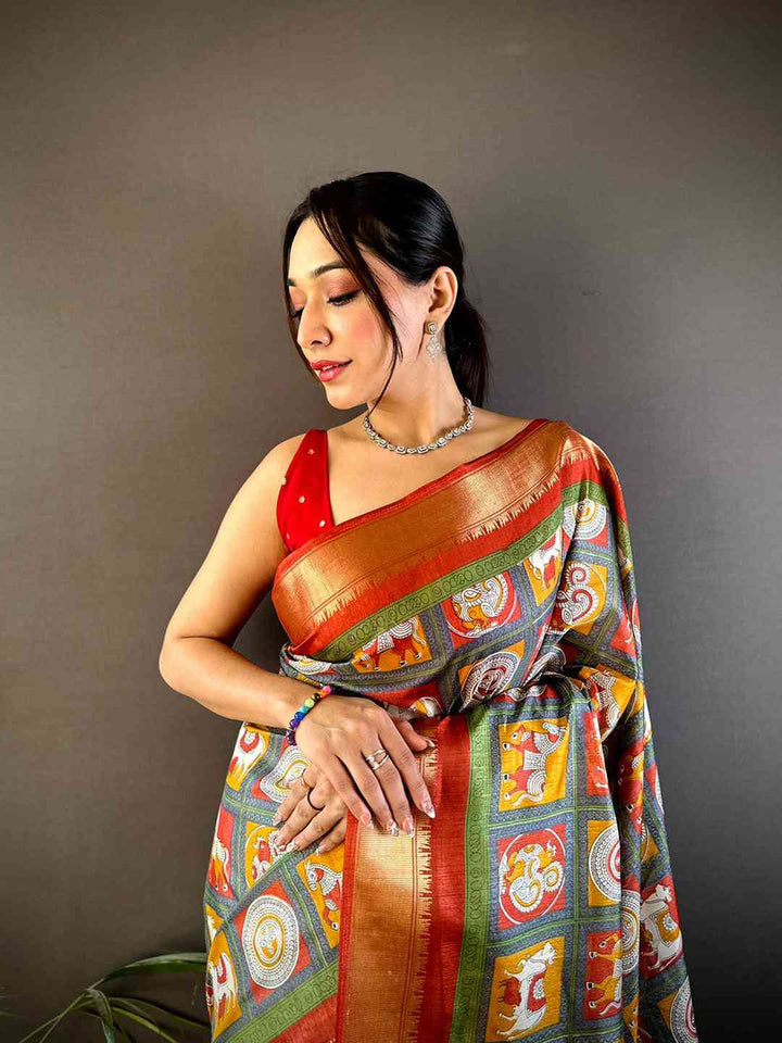 Rust Orange & Multi Color Patola Printed Silk Saree for Women