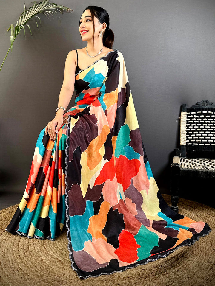 Multicolor Abstract Printed Soft Silk Saree