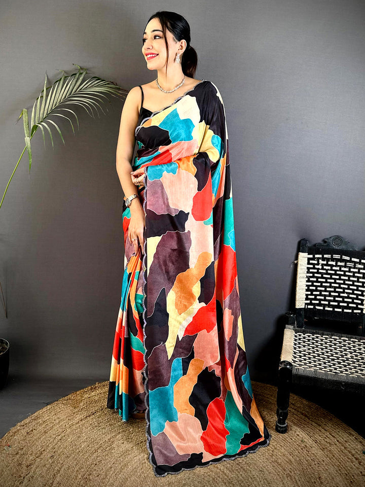 Multicolor Abstract Printed Soft Silk Saree