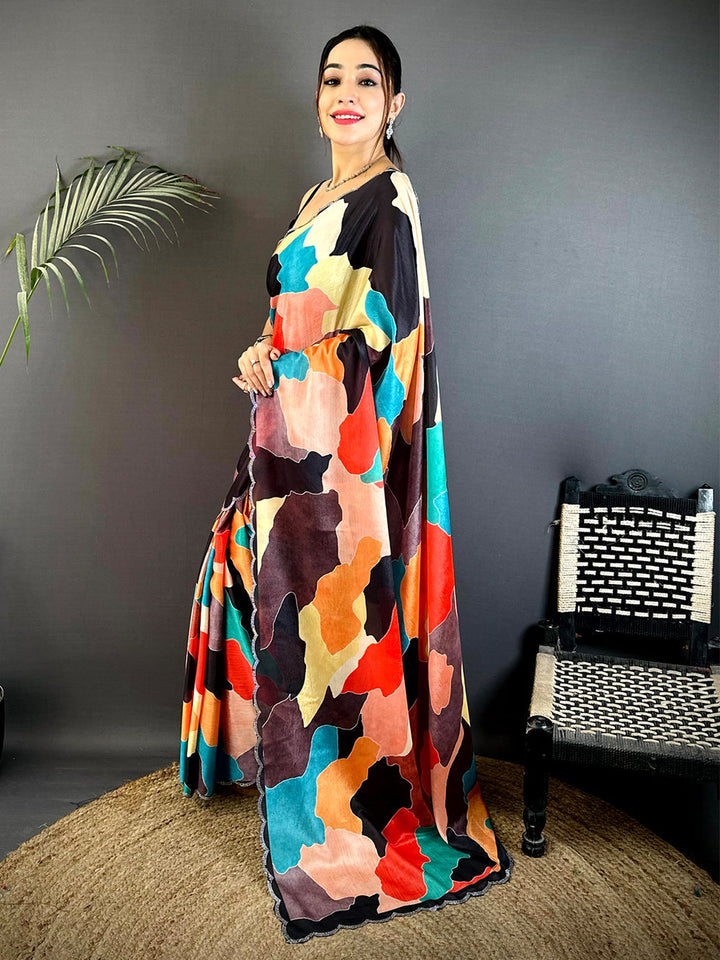 Multicolor Abstract Printed Soft Silk Saree