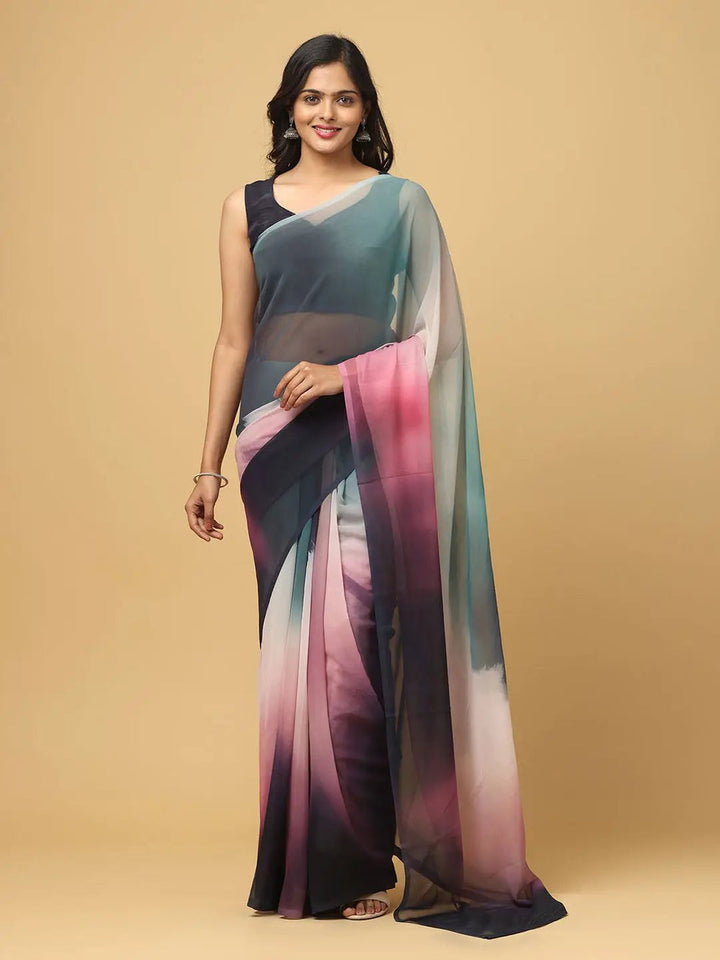 Multicolor Ombre Georgette Saree with Abstract Print