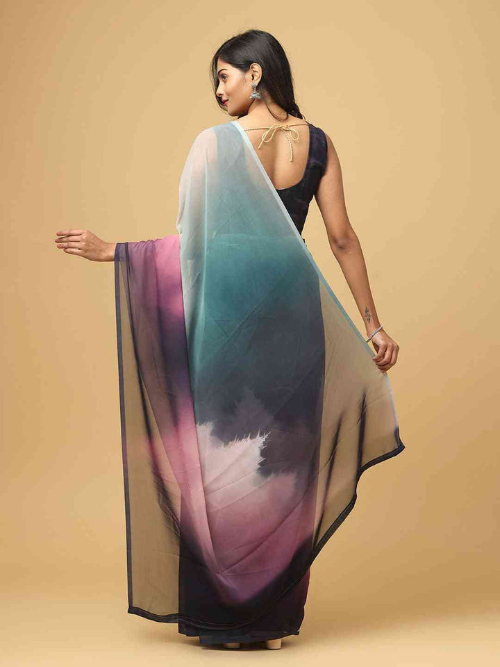 Multicolor Ombre Georgette Saree with Abstract Print