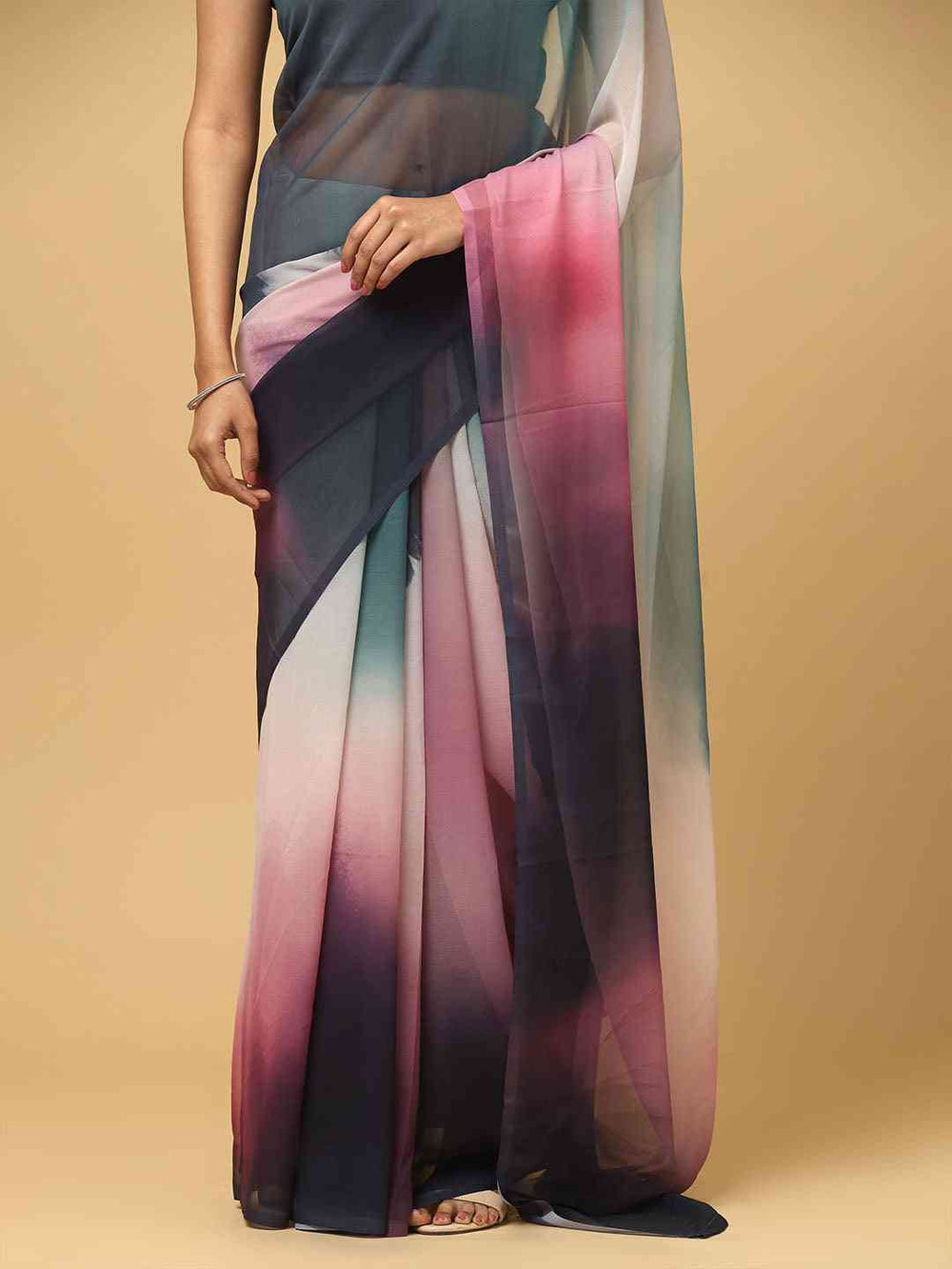 Multicolor Ombre Georgette Saree with Abstract Print
