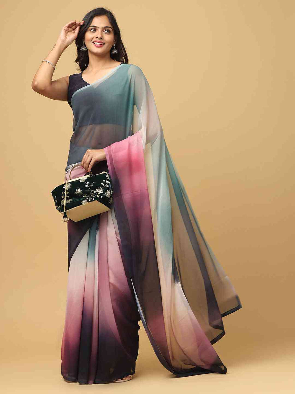 Multicolor Ombre Georgette Saree with Abstract Print