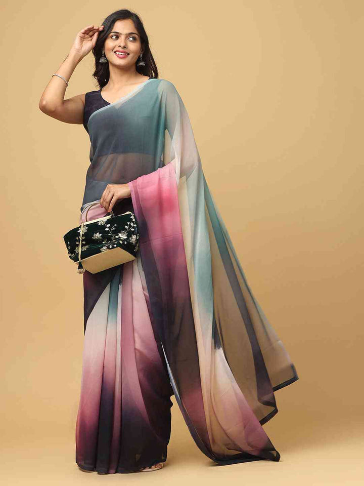 Multicolor Ombre Georgette Saree with Abstract Print