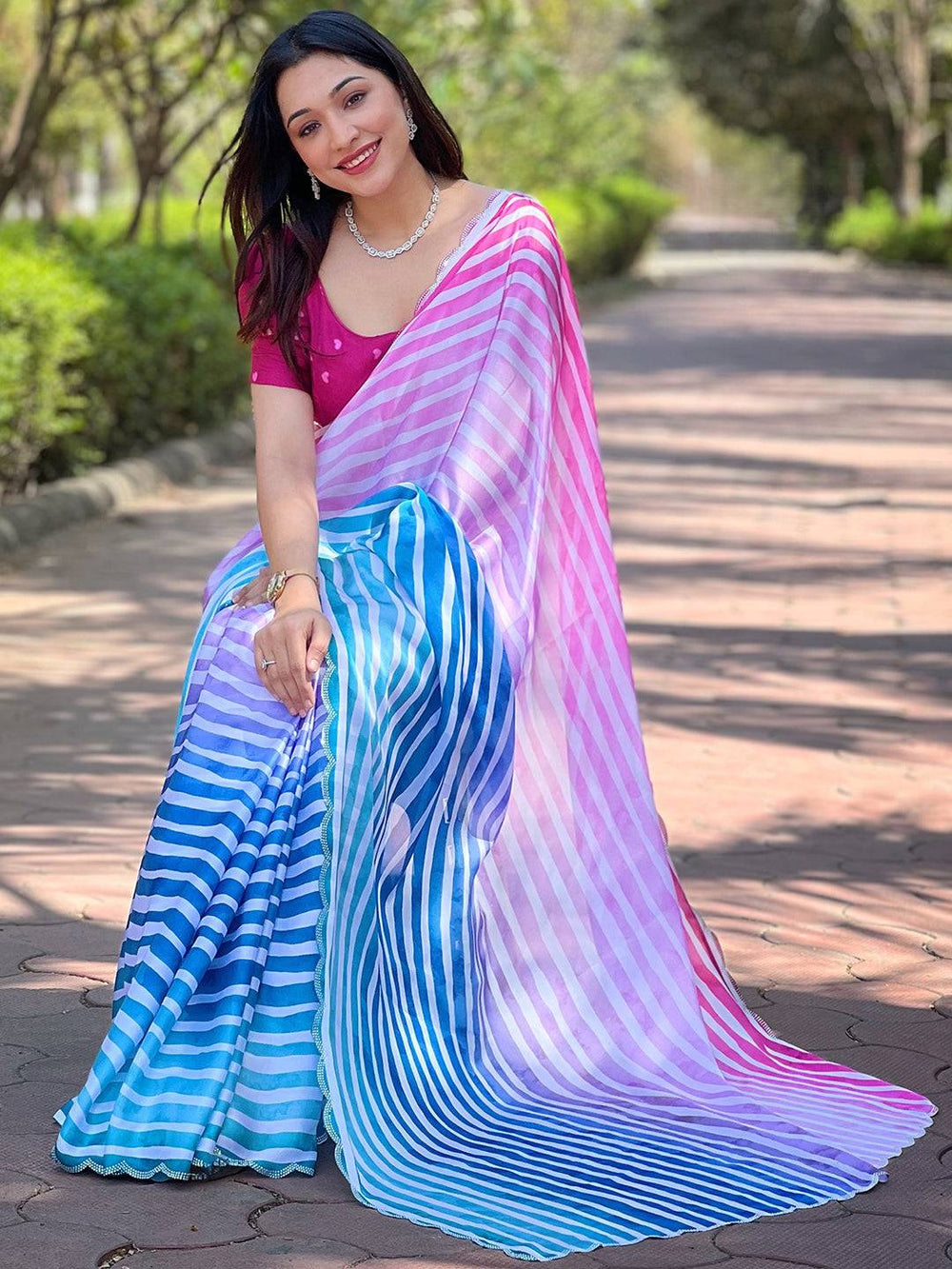 Multicolor Ombre Stripe Georgette Saree