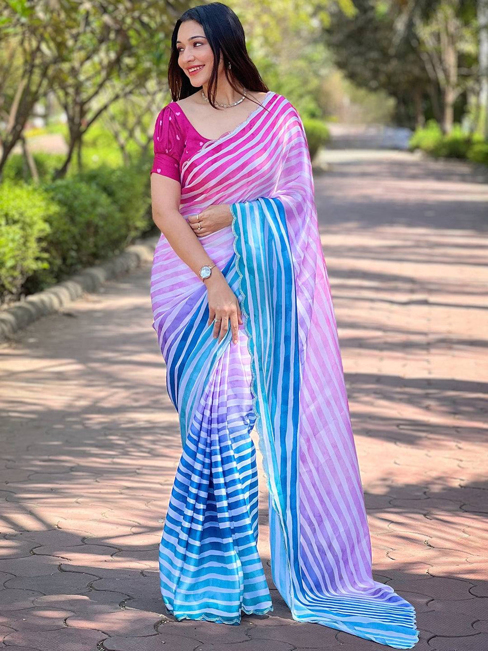 Multicolor Ombre Stripe Georgette Saree