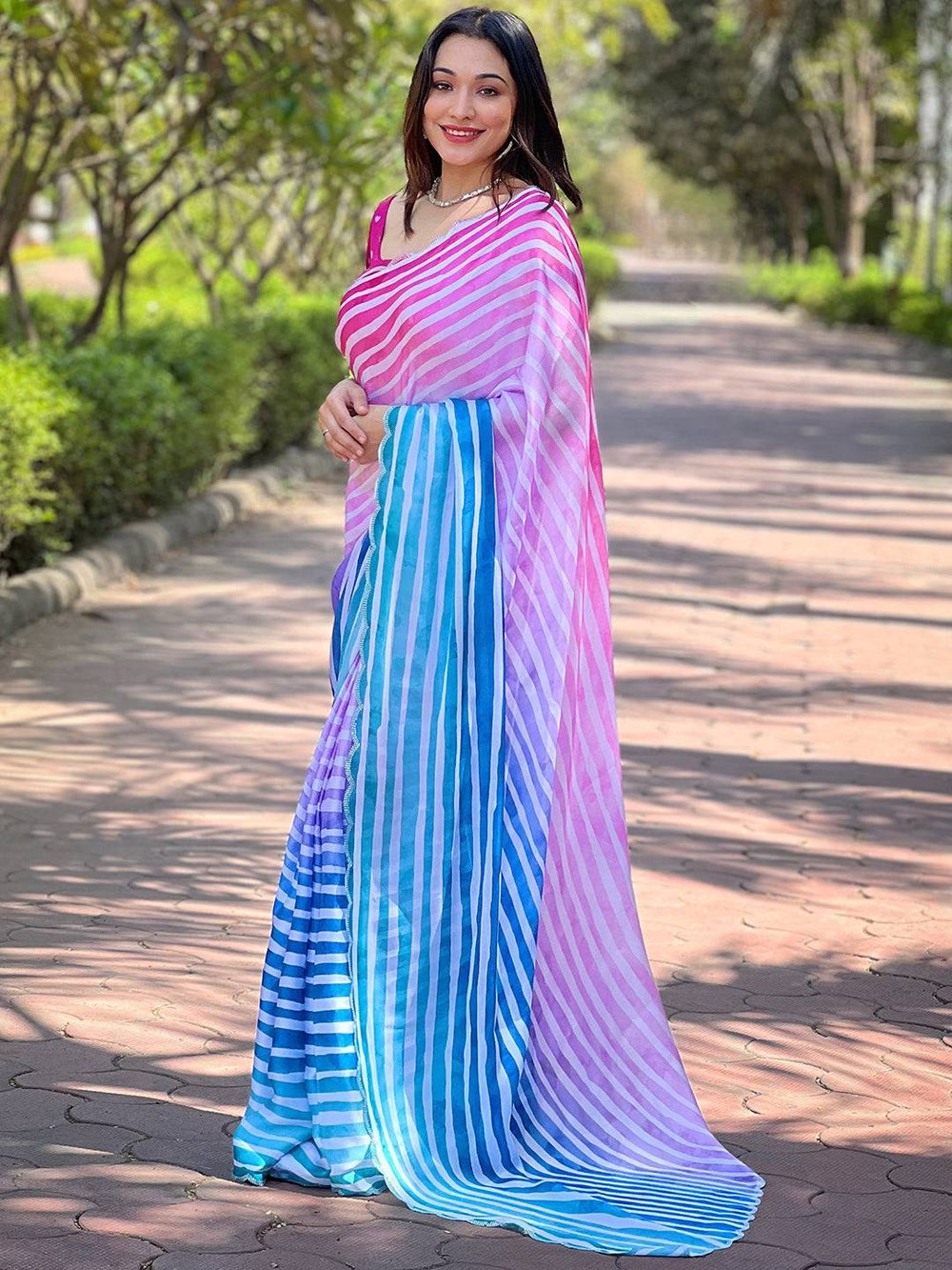 Multicolor Ombre Stripe Georgette Saree