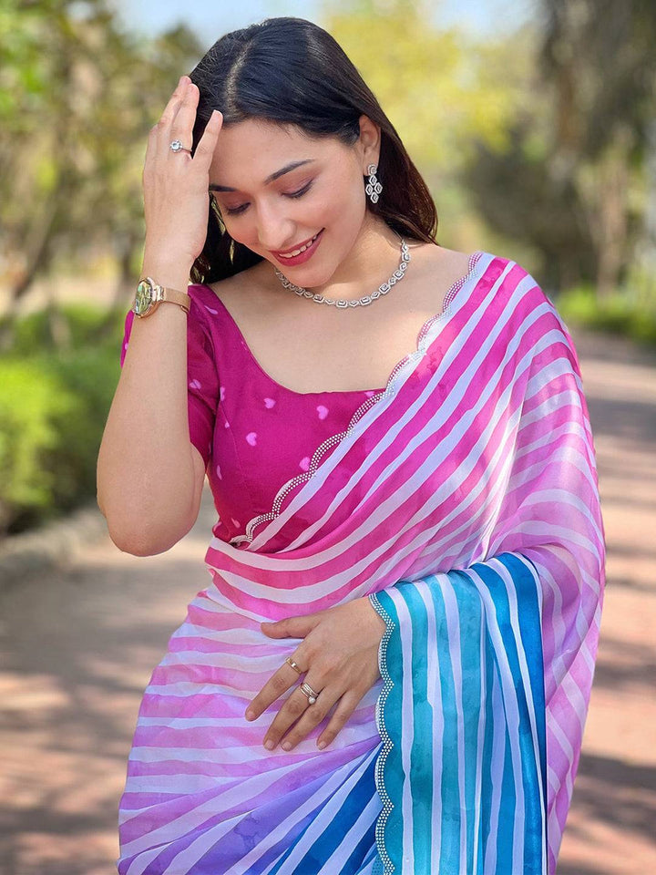 Multicolor Ombre Stripe Georgette Saree