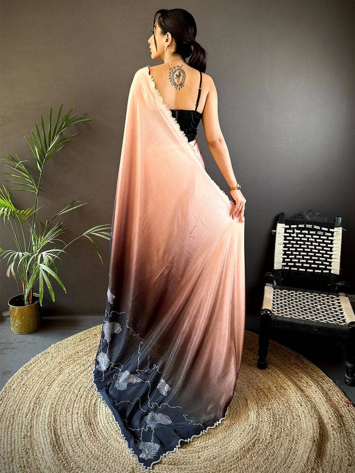 Peach & Black Soft Georgette Saree with Abstract Floral Print