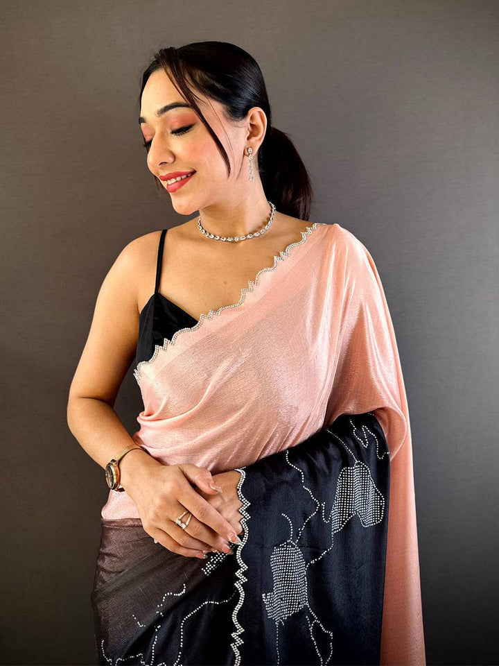 Peach & Black Soft Georgette Saree with Abstract Floral Print