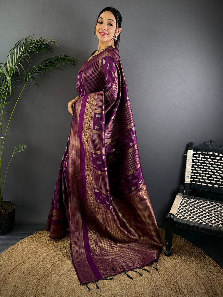 Purple Banarasi Silk Saree with Rich Golden Zari Weaving