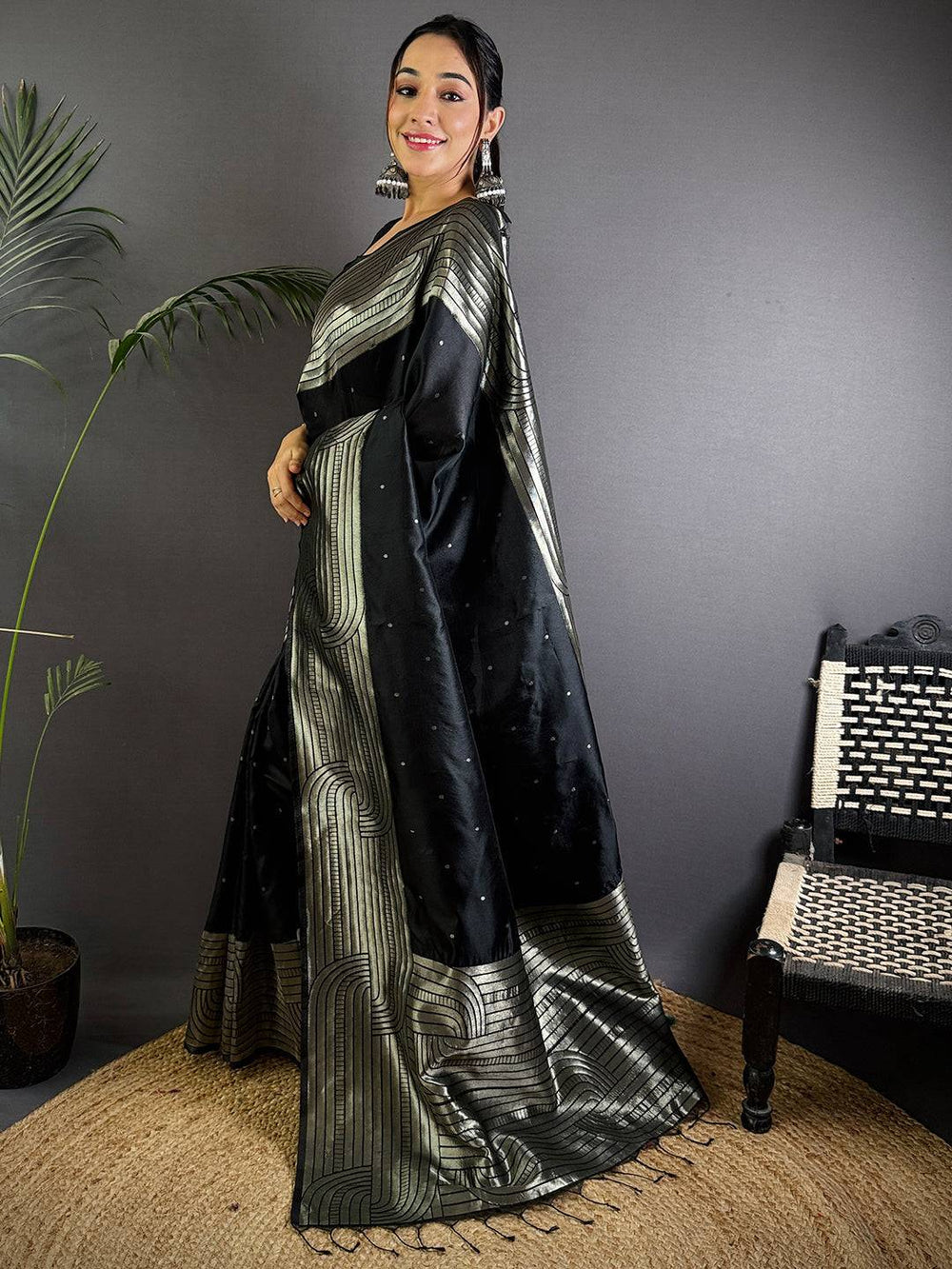 Black Premium Banarasi Silk Saree with Silver Zari Weaving