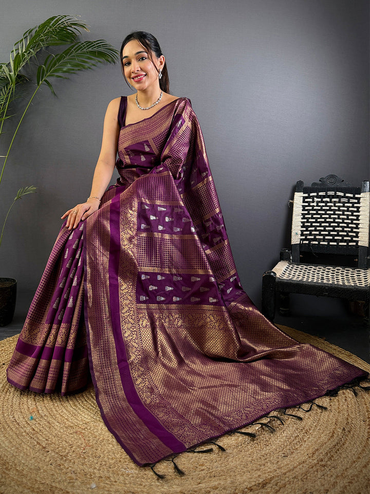 Purple Banarasi Silk Saree with Rich Golden Zari Weaving