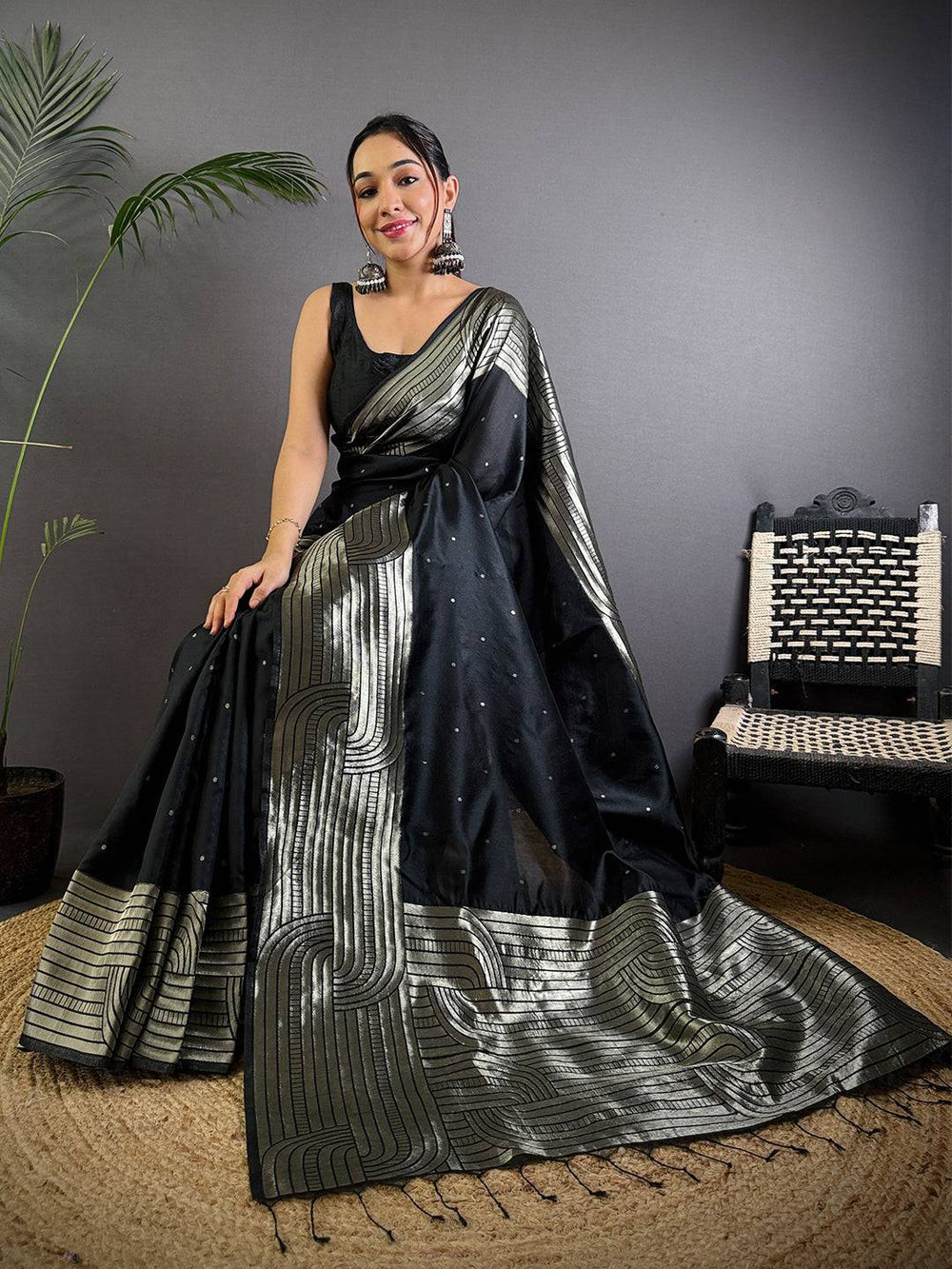 Black Premium Banarasi Silk Saree with Silver Zari Weaving