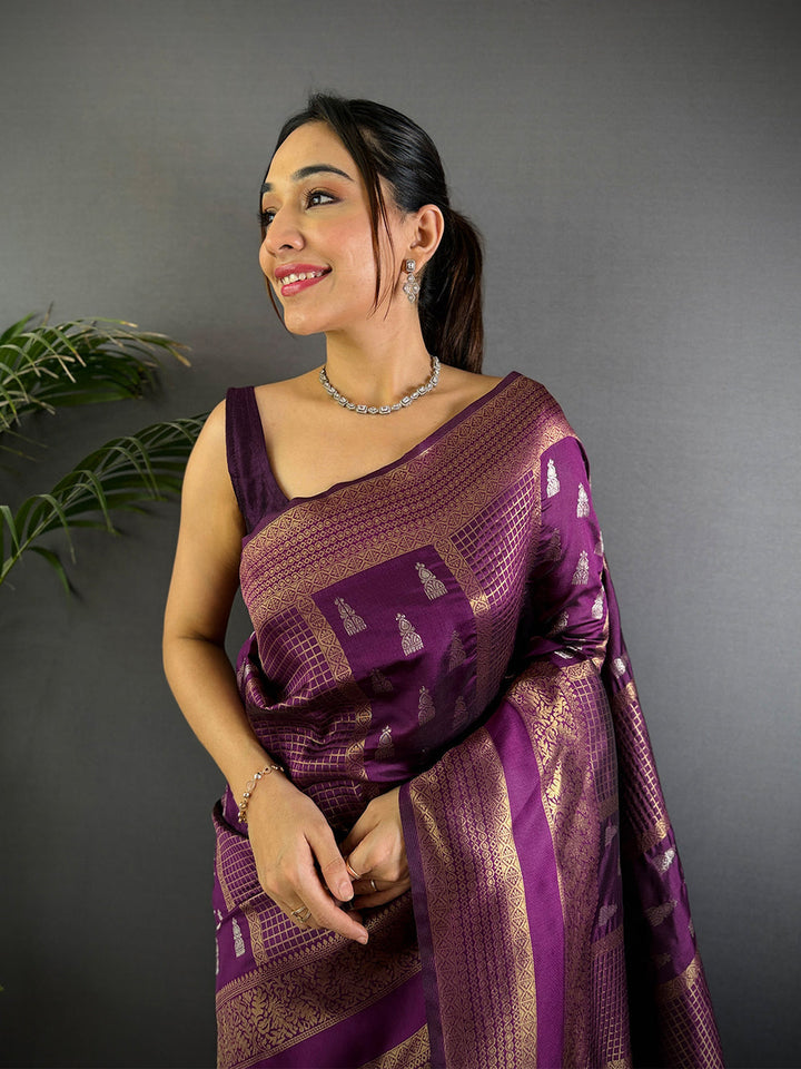 Purple Banarasi Silk Saree with Rich Golden Zari Weaving