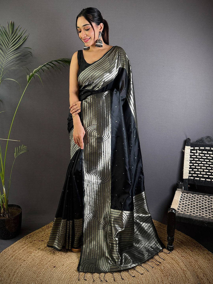 Black Premium Banarasi Silk Saree with Silver Zari Weaving