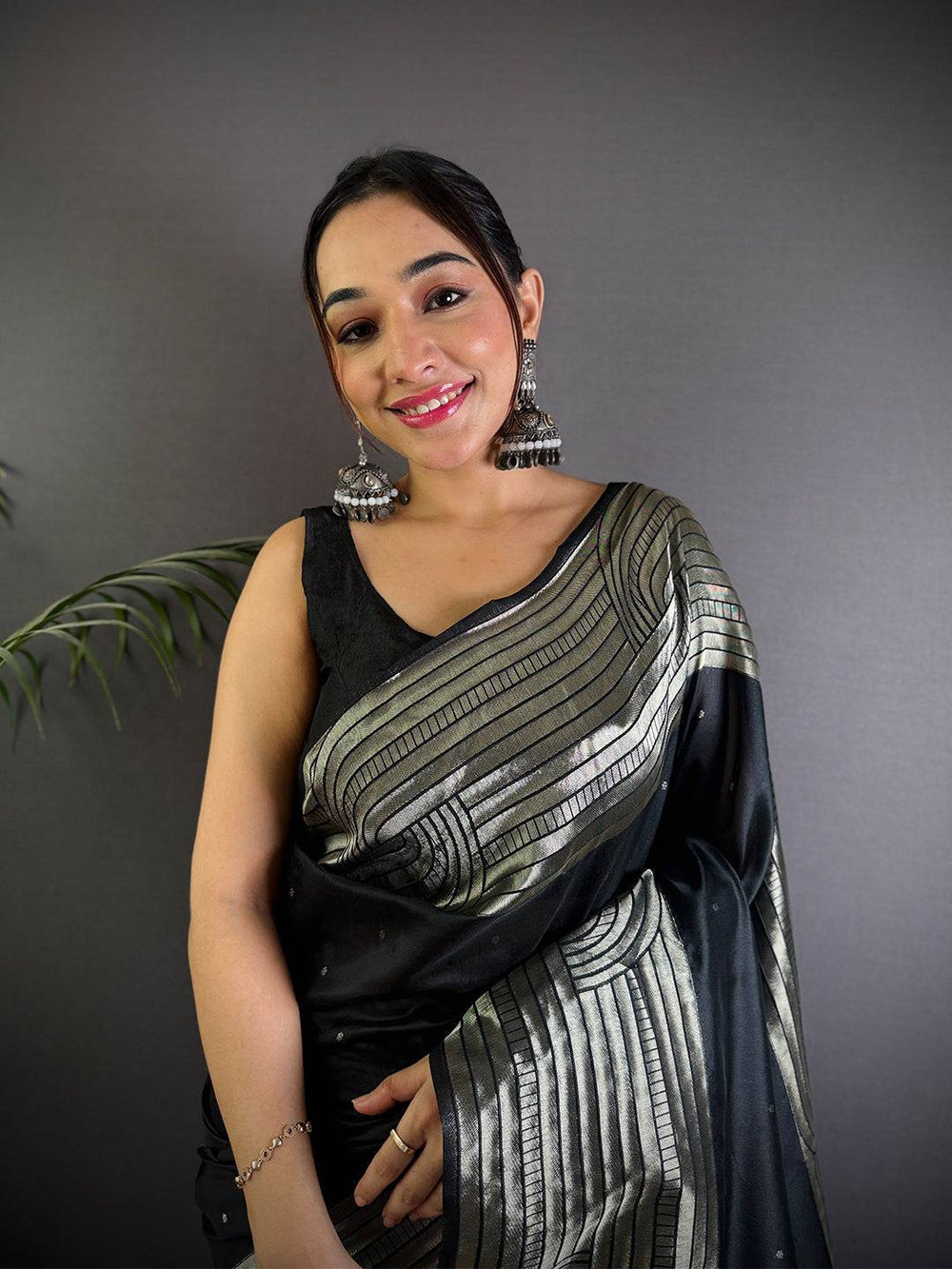 Black Premium Banarasi Silk Saree with Silver Zari Weaving