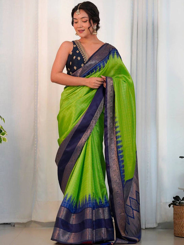 Green & Navy Blue Banarasi Silk Saree for Women