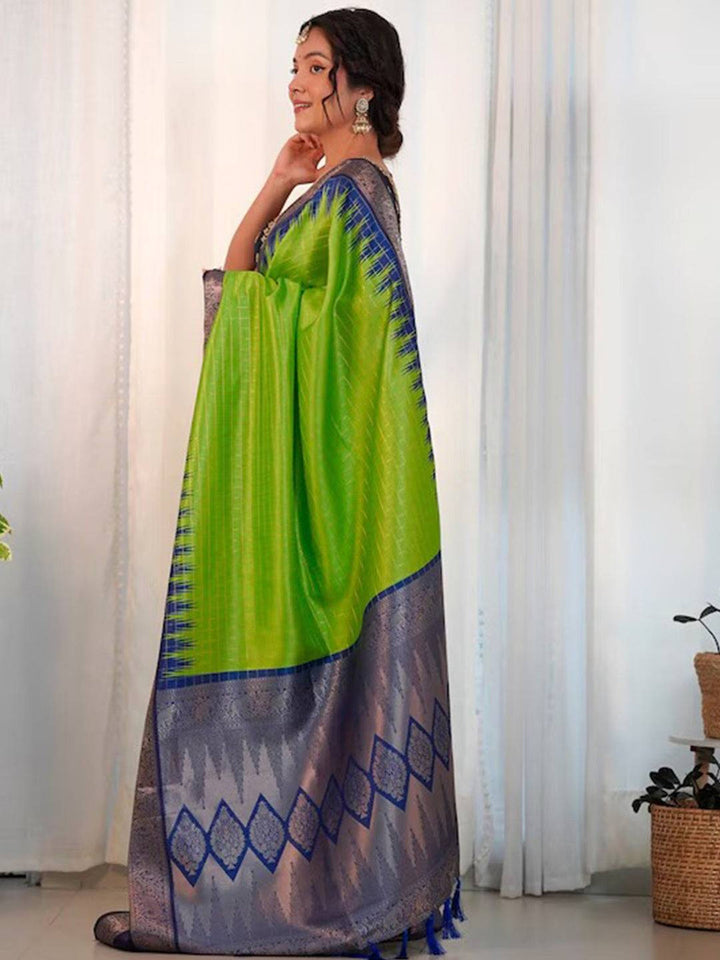 Green & Navy Blue Banarasi Silk Saree for Women
