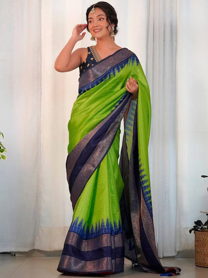 Green & Navy Blue Banarasi Silk Saree for Women