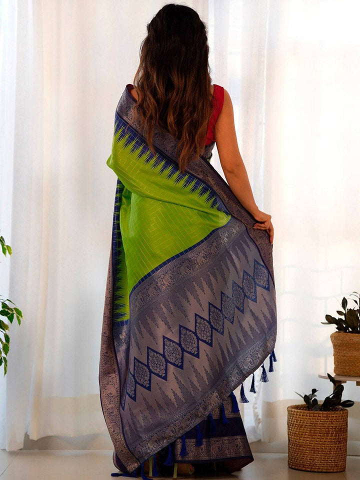 Green & Navy Blue Banarasi Silk Saree for Women