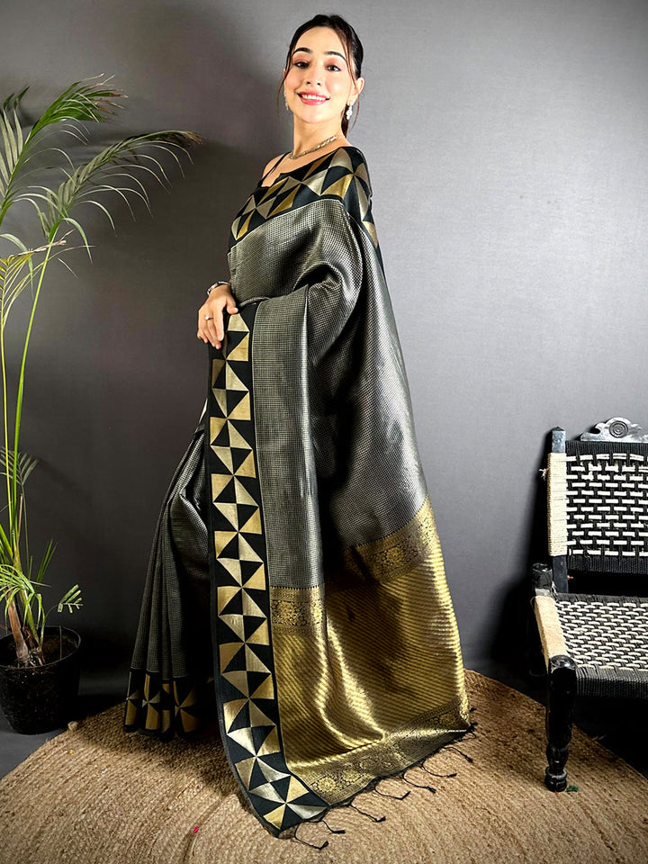 Black & Gold Silk Saree for Women