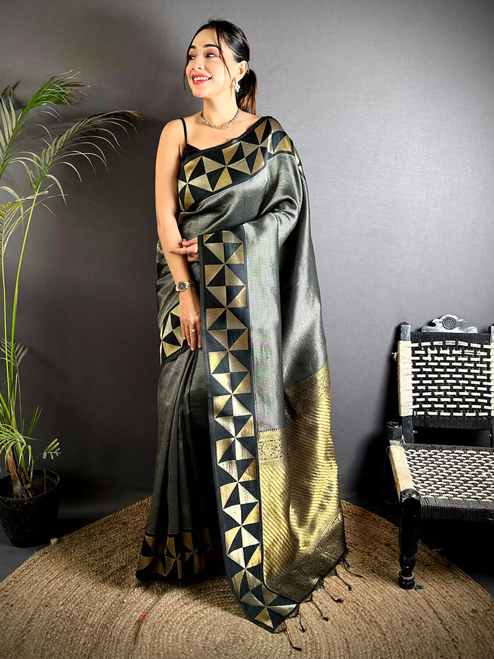 Black & Gold Silk Saree for Women