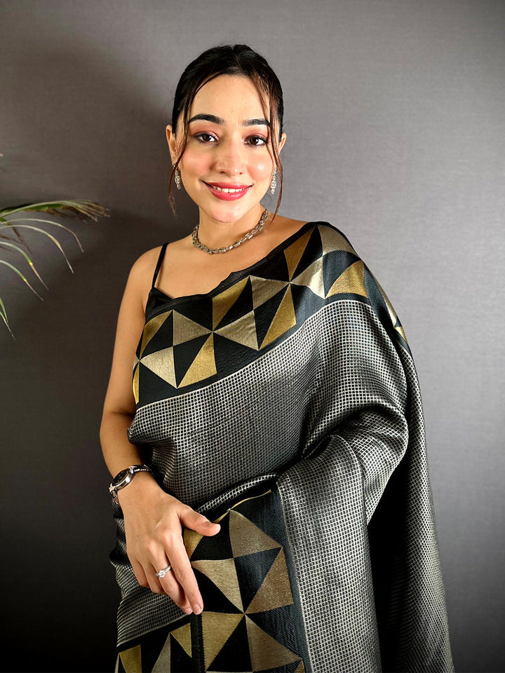 Black & Gold Silk Saree for Women