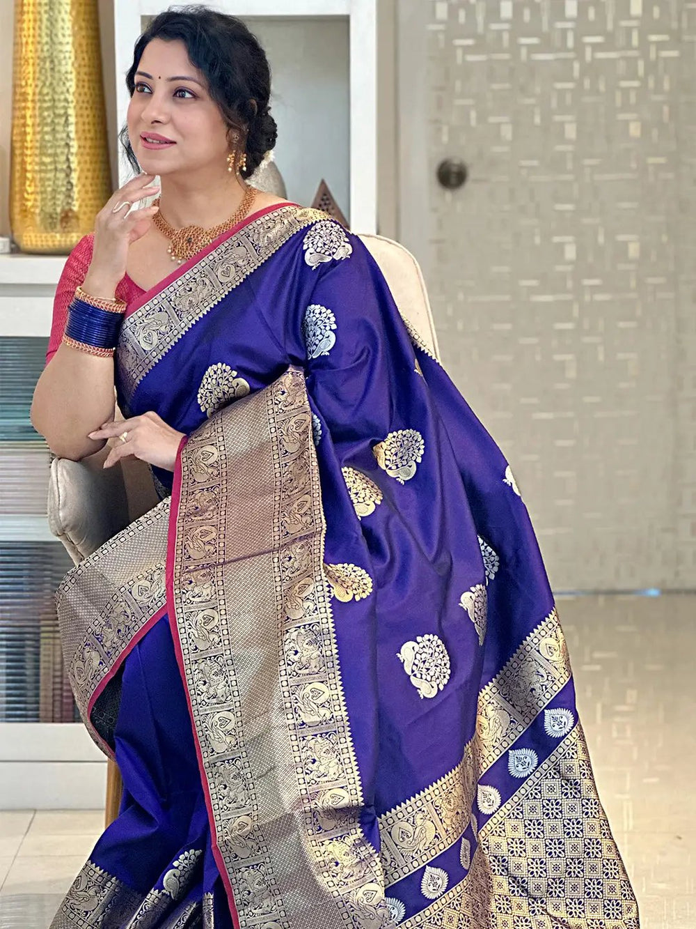 Royal Blue Banarasi Silk Saree for Women