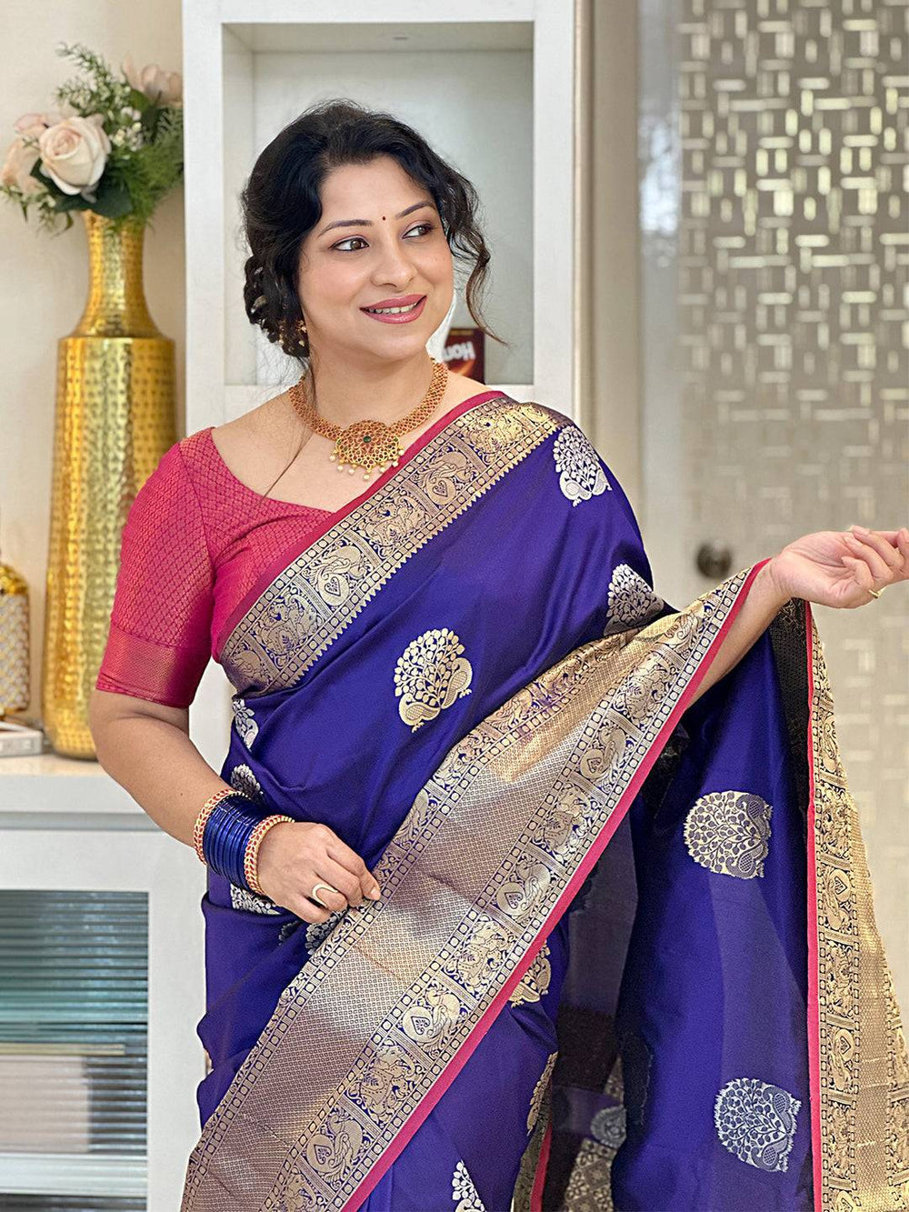 Royal Blue Banarasi Silk Saree for Women