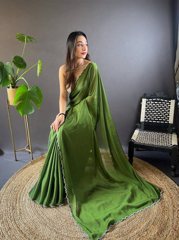 Olive Green Soft Georgette Saree for Women