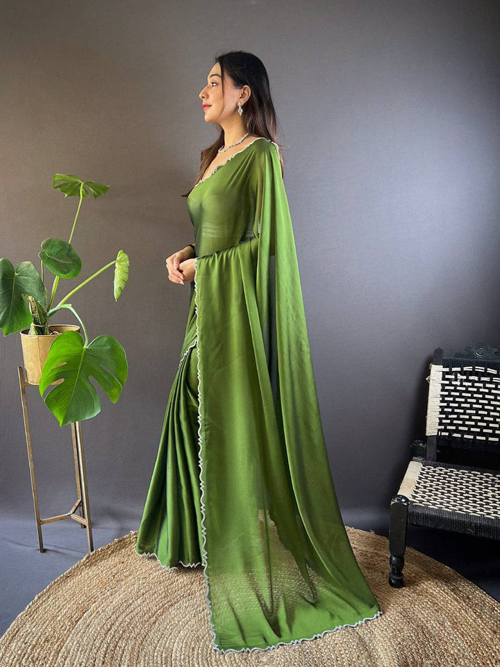 Olive Green Soft Georgette Saree for Women