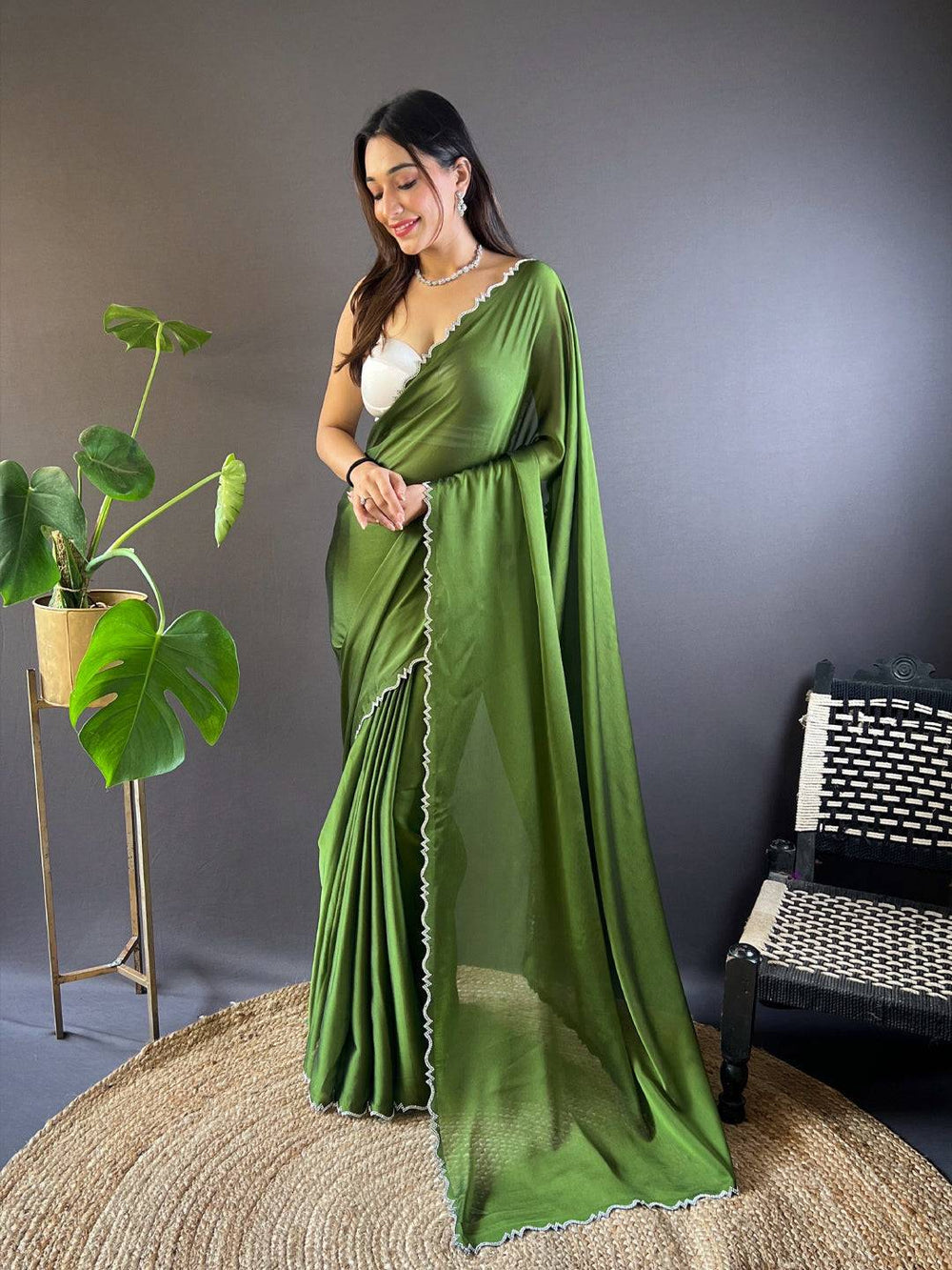 Olive Green Soft Georgette Saree for Women