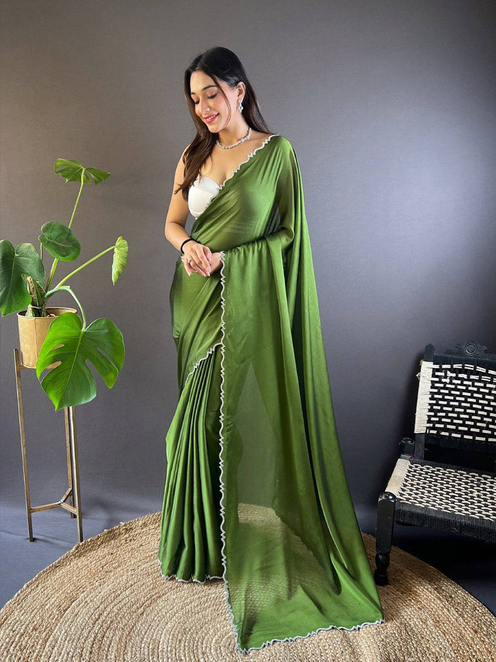 Olive Green Soft Georgette Saree for Women
