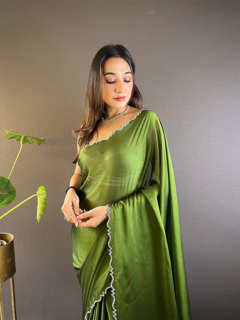 Olive Green Soft Georgette Saree for Women