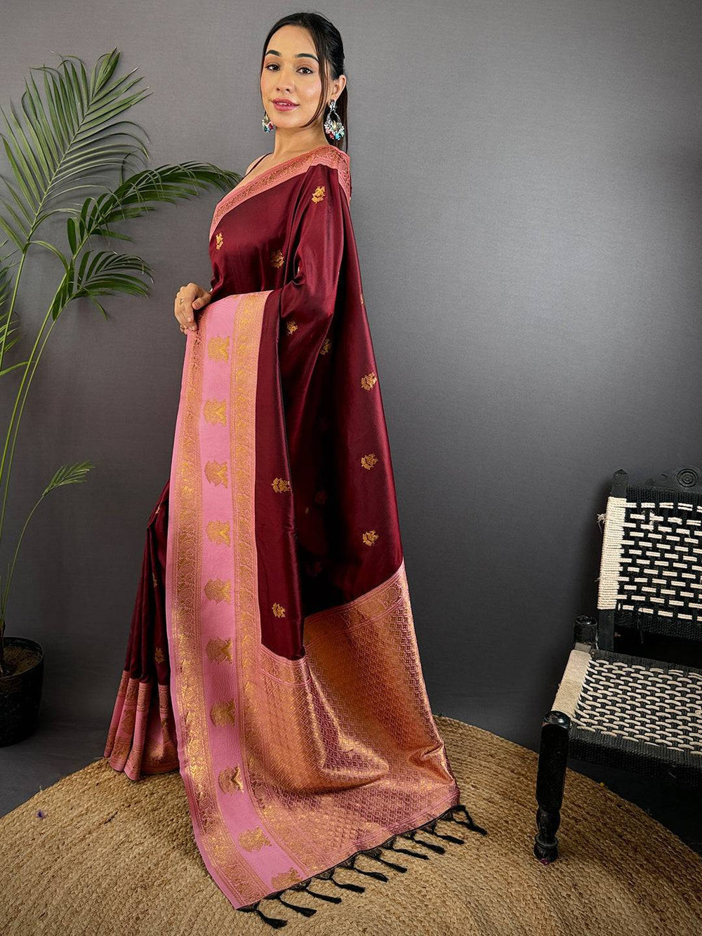 Maroon Banarasi Silk Saree for Women