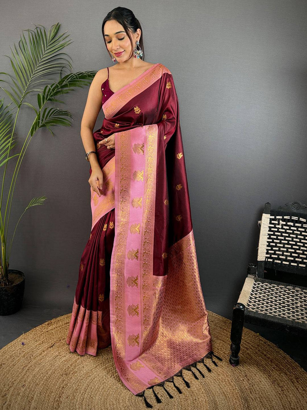 Maroon Banarasi Silk Saree for Women