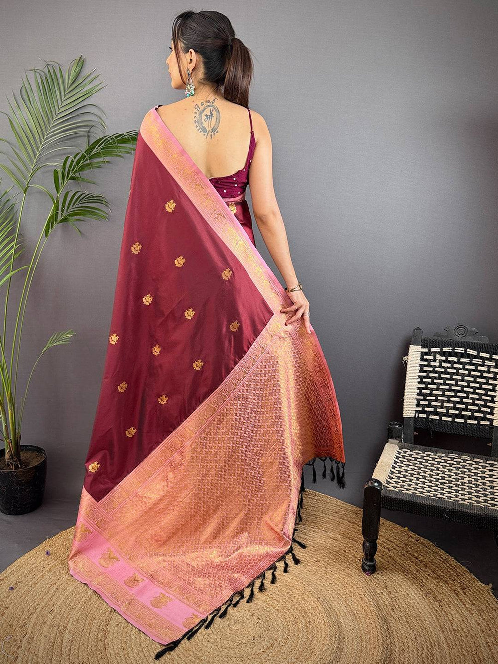 Maroon Banarasi Silk Saree for Women