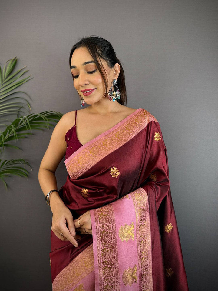 Maroon Banarasi Silk Saree for Women