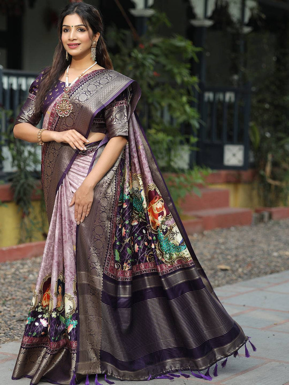 Purple & Lavender Banarasi Silk Saree for Women